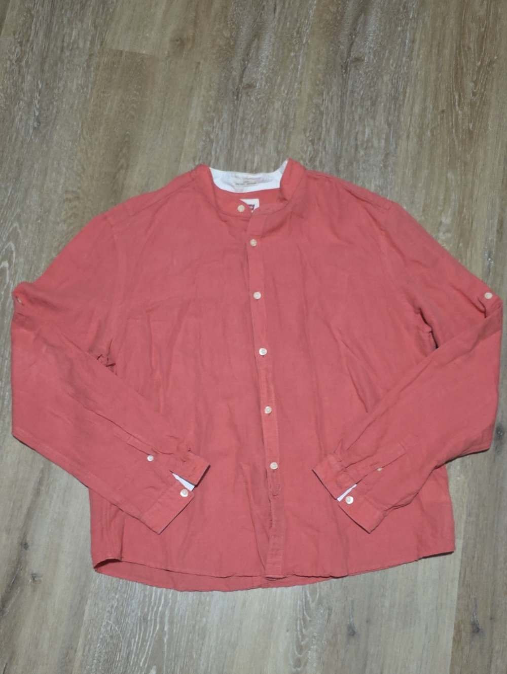 Levi's Mens Linen Blend Coral Button-Front Long Sleeve Shirt